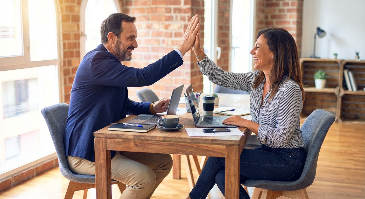 Team celebrating with a high five